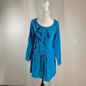 REBECA TAYLOR 100% silk blue dress long sleeve tunic sz 0 or xs